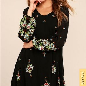Free People Oxford Black Embroidered Swing Dress